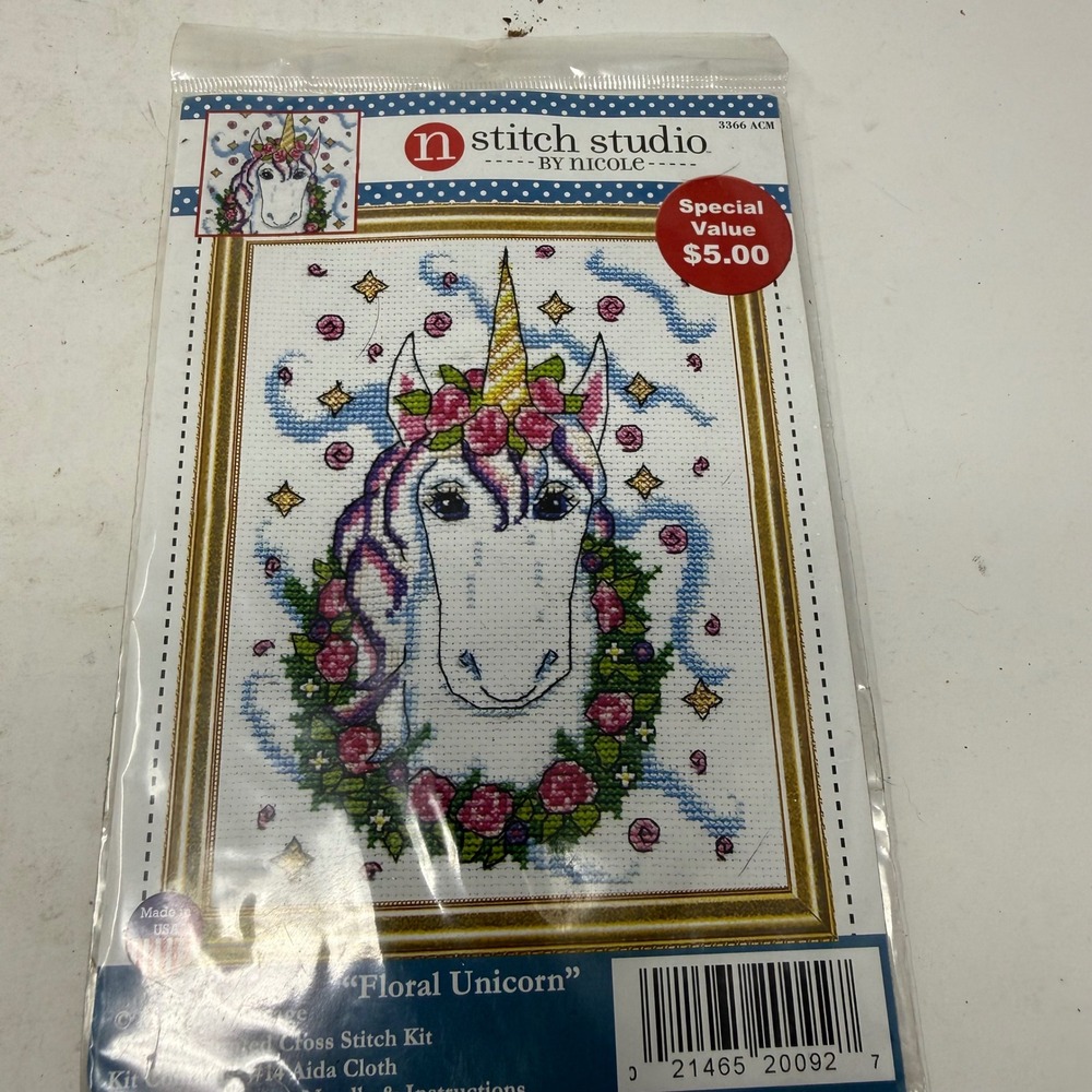 Stitch Studio by Nicole Floral Unicorn Counted Cross Stitch Kit 5x7 3366 ACM
